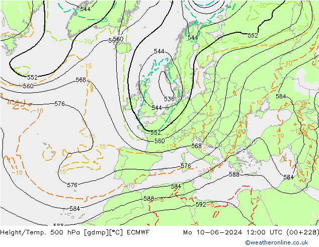 Yükseklik/Sıc. 500 hPa ECMWF Pzt 10.06.2024 12 UTC