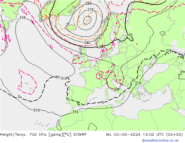 Hoogte/Temp. 700 hPa ECMWF ma 03.06.2024 12 UTC