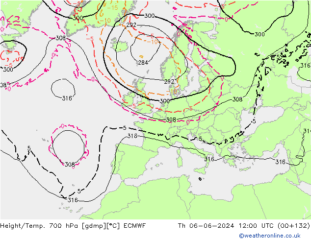 Geop./Temp. 700 hPa ECMWF jue 06.06.2024 12 UTC