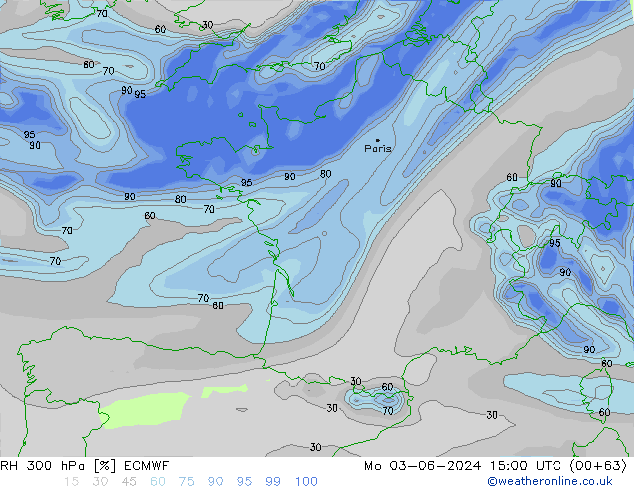 RH 300 гПа ECMWF пн 03.06.2024 15 UTC