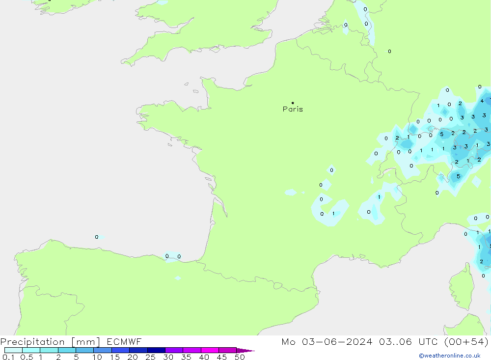 Precipitation ECMWF Mo 03.06.2024 06 UTC
