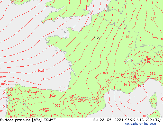 Surface pressure ECMWF Su 02.06.2024 06 UTC