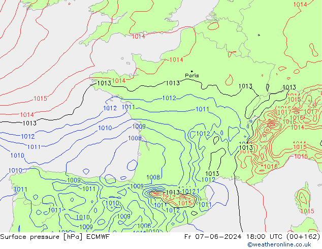 pressão do solo ECMWF Sex 07.06.2024 18 UTC