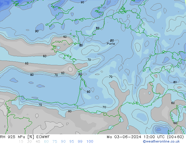 RH 925 hPa ECMWF Po 03.06.2024 12 UTC