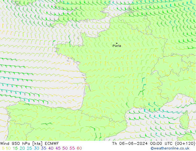 Vento 950 hPa ECMWF Qui 06.06.2024 00 UTC