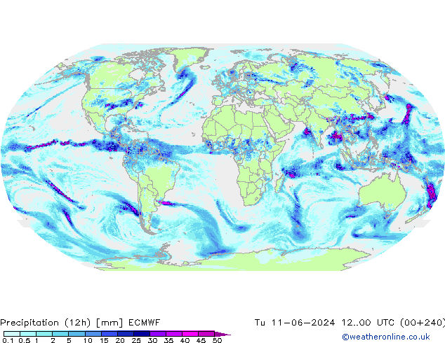 осадки (12h) ECMWF вт 11.06.2024 00 UTC