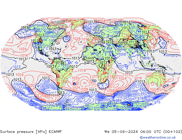 Pressione al suolo ECMWF mer 05.06.2024 06 UTC