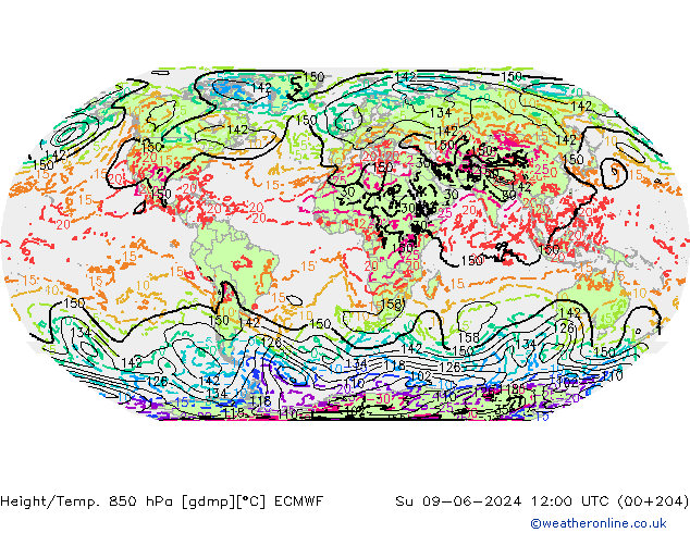 Z500/Rain (+SLP)/Z850 ECMWF Вс 09.06.2024 12 UTC