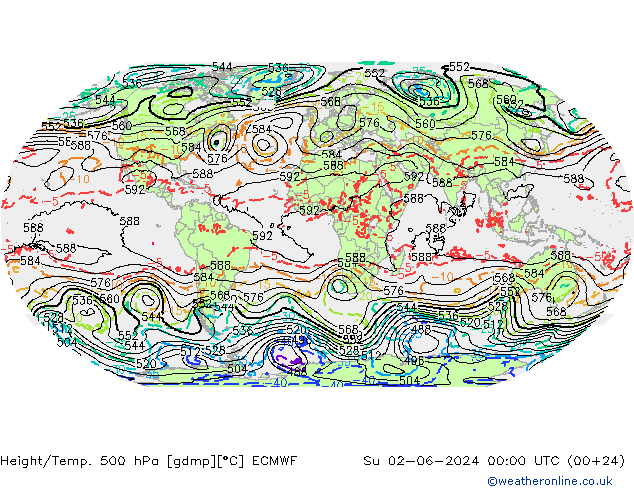 Z500/Rain (+SLP)/Z850 ECMWF Dom 02.06.2024 00 UTC