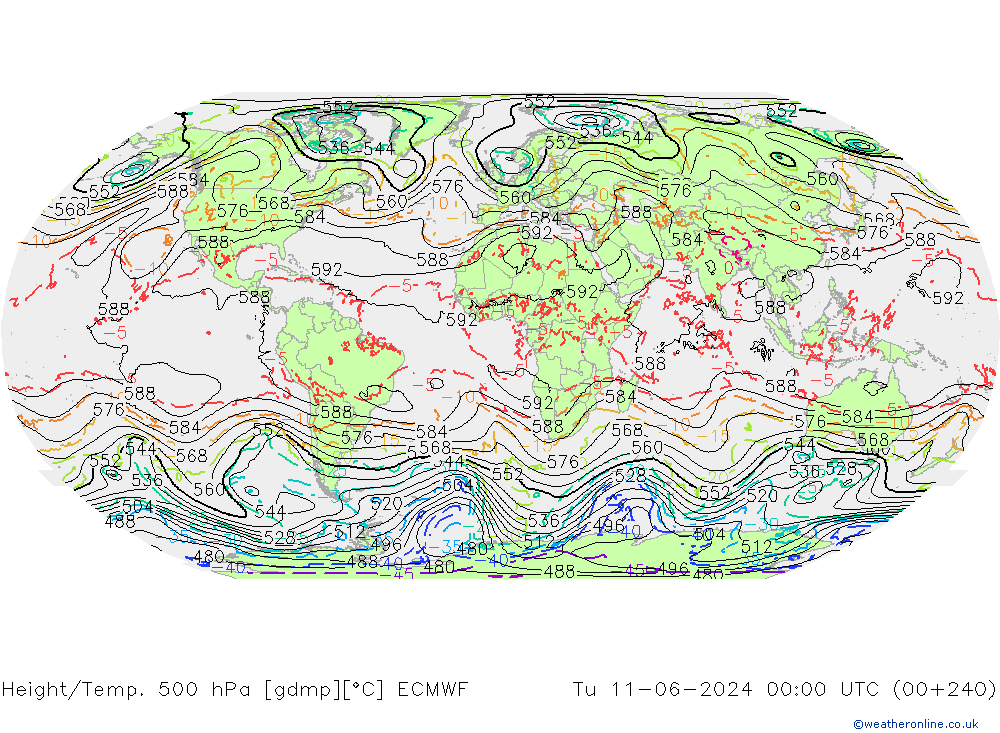 Height/Temp. 500 hPa ECMWF Tu 11.06.2024 00 UTC