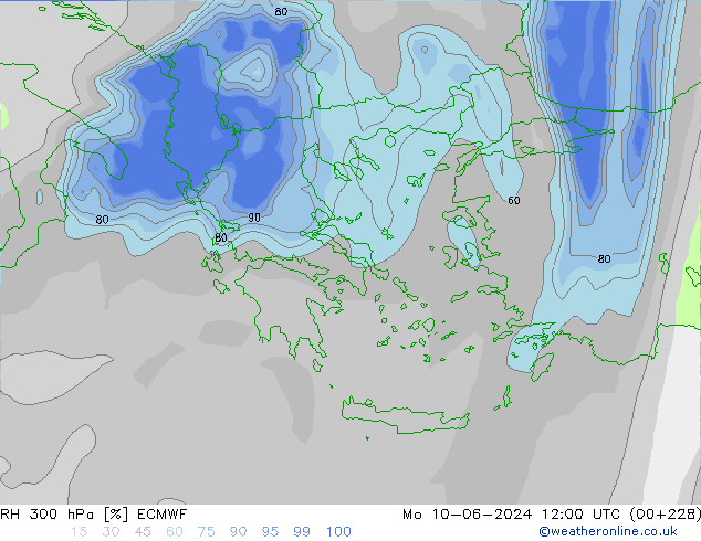 RH 300 hPa ECMWF pon. 10.06.2024 12 UTC