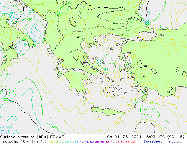 Isotachs (kph) ECMWF Sáb 01.06.2024 15 UTC