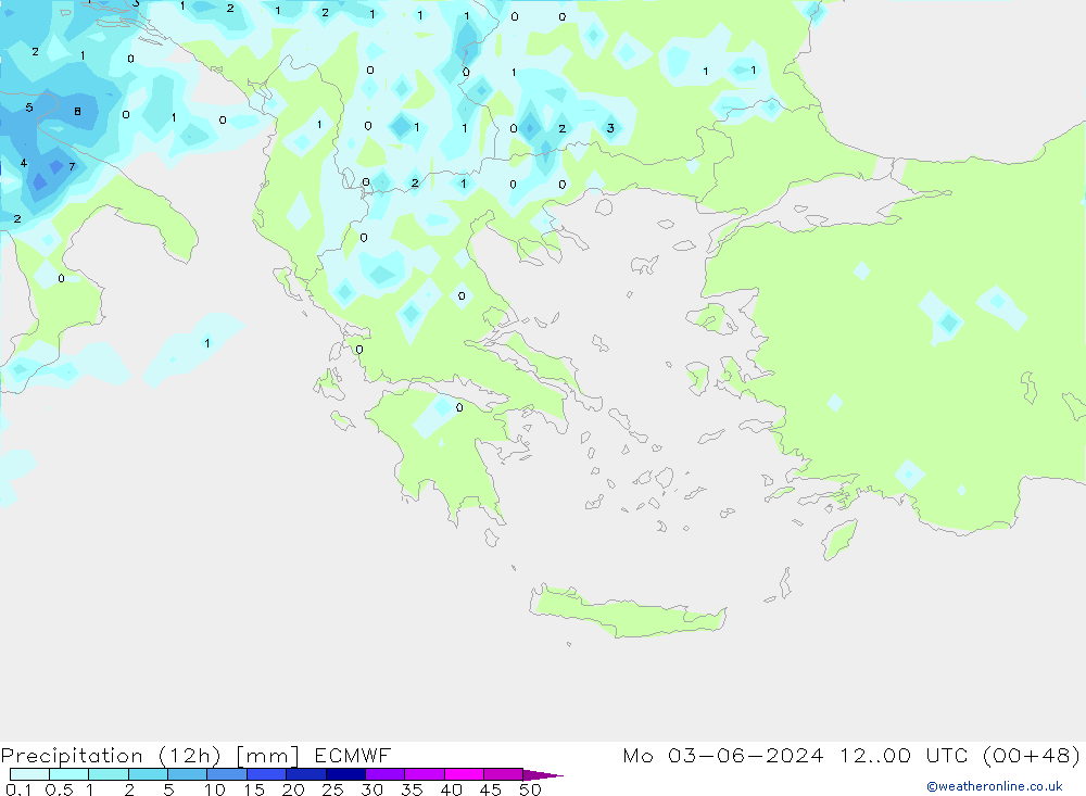 Precipitação (12h) ECMWF Seg 03.06.2024 00 UTC