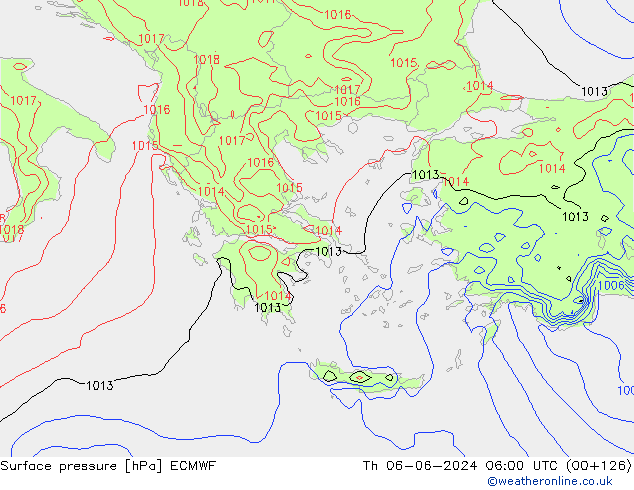 Presión superficial ECMWF jue 06.06.2024 06 UTC
