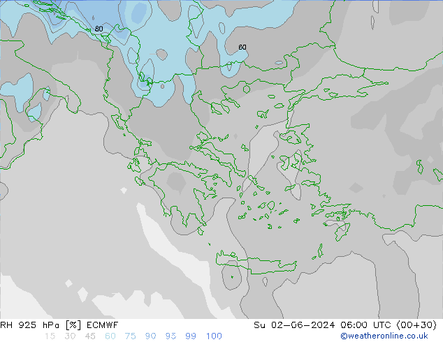Humidité rel. 925 hPa ECMWF dim 02.06.2024 06 UTC