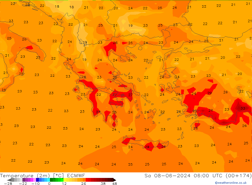 Temperatura (2m) ECMWF sab 08.06.2024 06 UTC