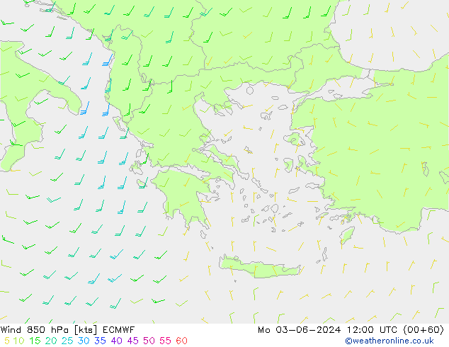 Vent 850 hPa ECMWF lun 03.06.2024 12 UTC