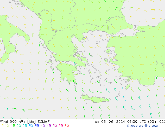 Viento 900 hPa ECMWF mié 05.06.2024 06 UTC