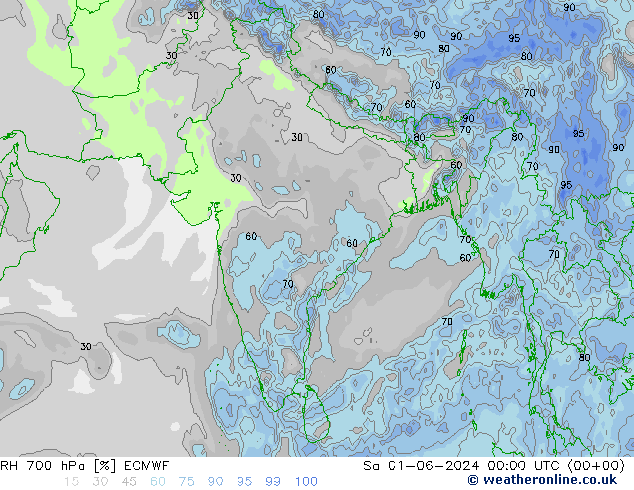 RH 700 hPa ECMWF Sa 01.06.2024 00 UTC