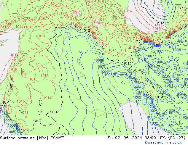 pressão do solo ECMWF Dom 02.06.2024 03 UTC