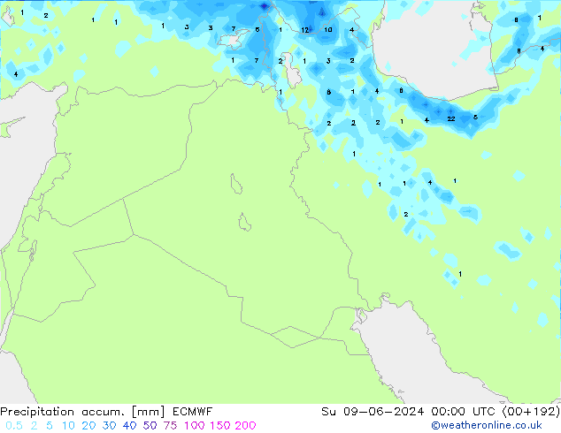 Precipitation accum. ECMWF Su 09.06.2024 00 UTC