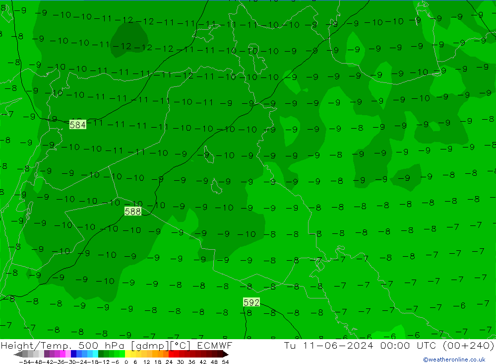 Height/Temp. 500 hPa ECMWF Ter 11.06.2024 00 UTC