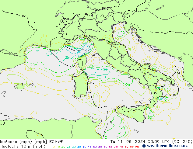 Isotachs (mph) ECMWF  11.06.2024 00 UTC