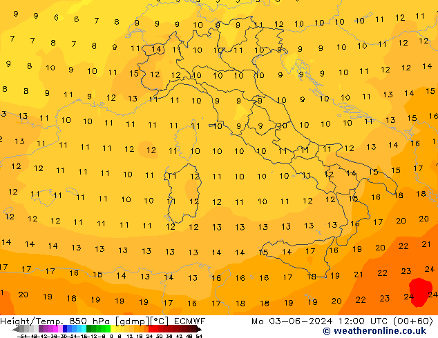 Z500/Rain (+SLP)/Z850 ECMWF lun 03.06.2024 12 UTC