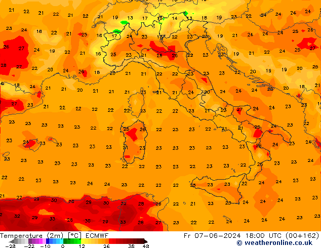 карта температуры ECMWF пт 07.06.2024 18 UTC