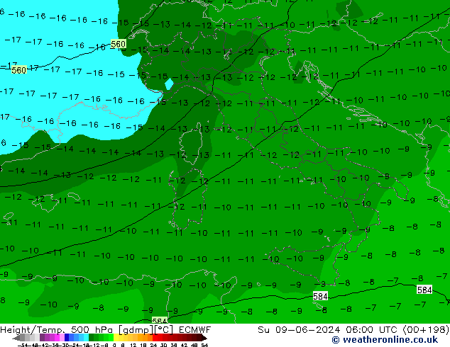 Z500/Rain (+SLP)/Z850 ECMWF nie. 09.06.2024 06 UTC