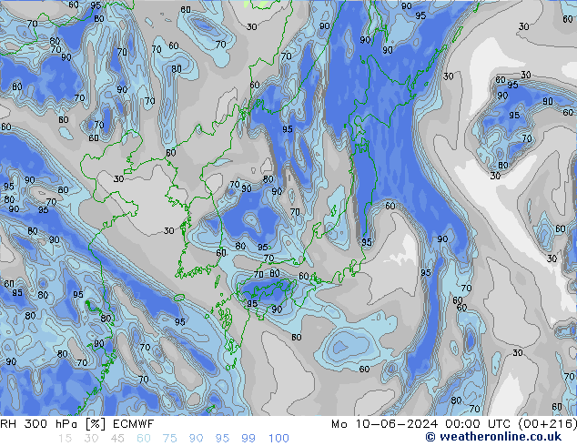 RH 300 hPa ECMWF Po 10.06.2024 00 UTC