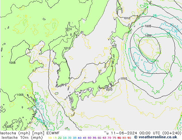 Isotachs (mph) ECMWF mar 11.06.2024 00 UTC