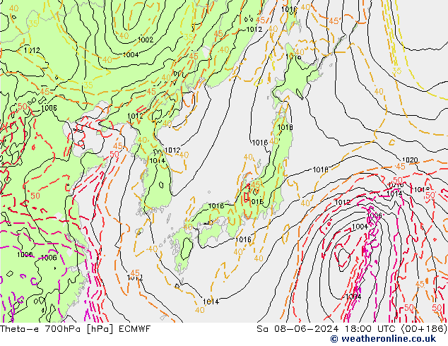 Theta-e 700hPa ECMWF  08.06.2024 18 UTC