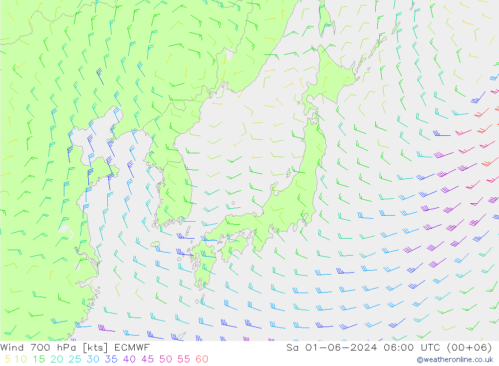 Wind 700 hPa ECMWF Sa 01.06.2024 06 UTC