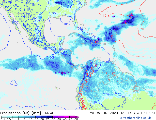 Totale neerslag (6h) ECMWF wo 05.06.2024 00 UTC