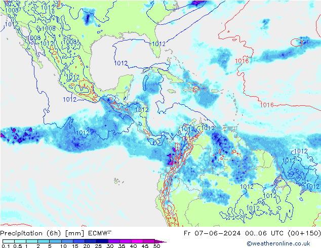Precipitation (6h) ECMWF Fr 07.06.2024 06 UTC