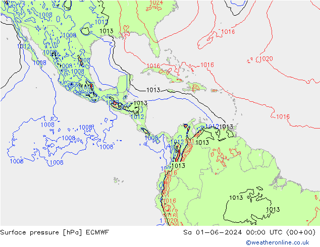 Presión superficial ECMWF sáb 01.06.2024 00 UTC