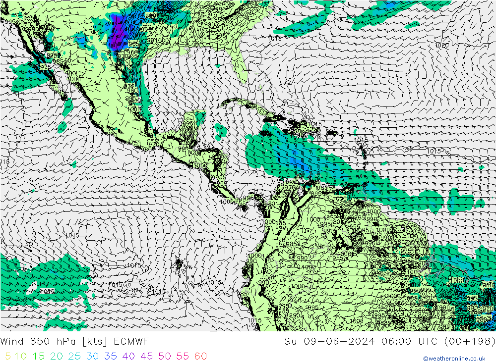 ветер 850 гПа ECMWF Вс 09.06.2024 06 UTC