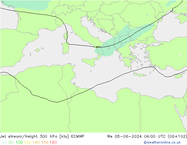 Corrente a getto ECMWF mer 05.06.2024 06 UTC