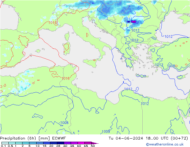 Z500/Rain (+SLP)/Z850 ECMWF wto. 04.06.2024 00 UTC