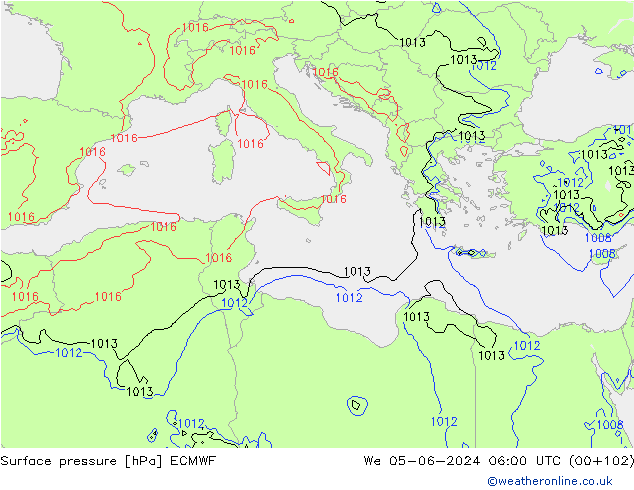 Pressione al suolo ECMWF mer 05.06.2024 06 UTC