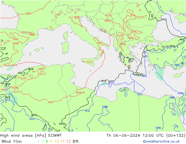 High wind areas ECMWF Th 06.06.2024 12 UTC