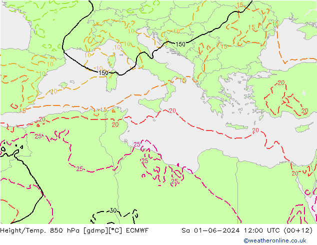 Z500/Rain (+SLP)/Z850 ECMWF Sa 01.06.2024 12 UTC