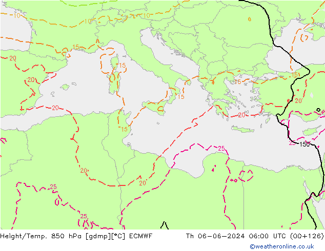 Height/Temp. 850 hPa ECMWF czw. 06.06.2024 06 UTC