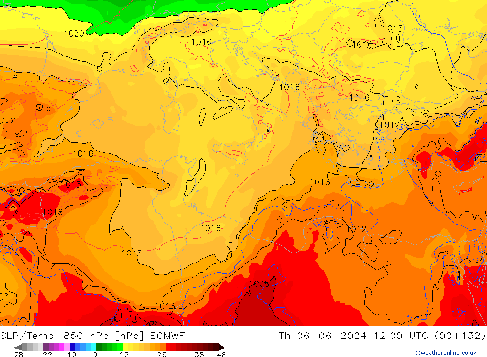 SLP/Temp. 850 hPa ECMWF gio 06.06.2024 12 UTC