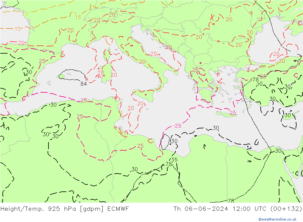 Height/Temp. 925 hPa ECMWF Th 06.06.2024 12 UTC