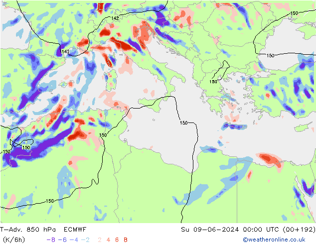 T-Adv. 850 hPa ECMWF dom 09.06.2024 00 UTC