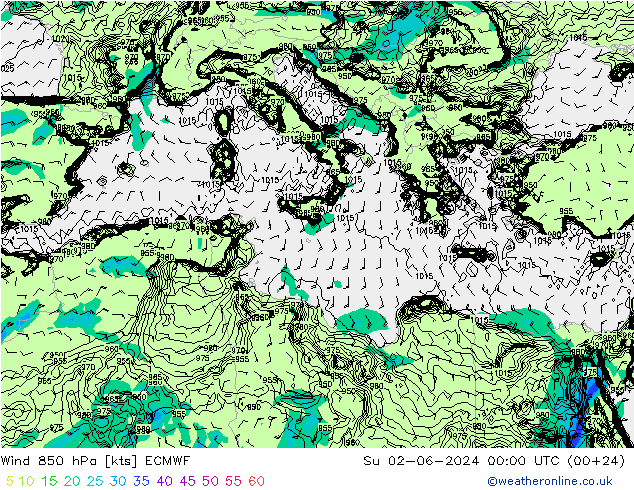Wind 850 hPa ECMWF zo 02.06.2024 00 UTC