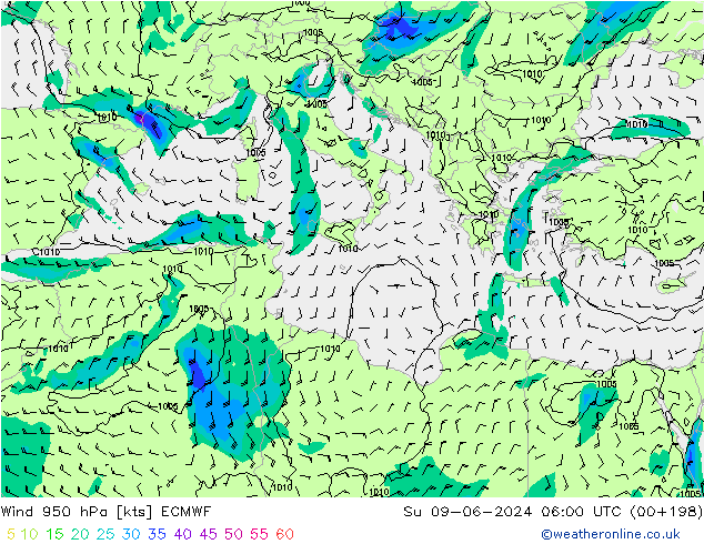 Vento 950 hPa ECMWF Dom 09.06.2024 06 UTC