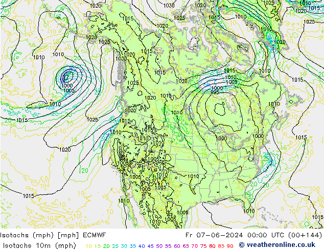 Isotachs (mph) ECMWF Pá 07.06.2024 00 UTC